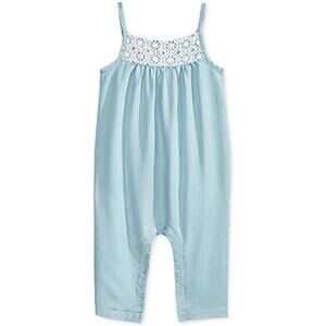 First Impressions Crochet-Detail Chambray Romper Light Denim 6-9 Months